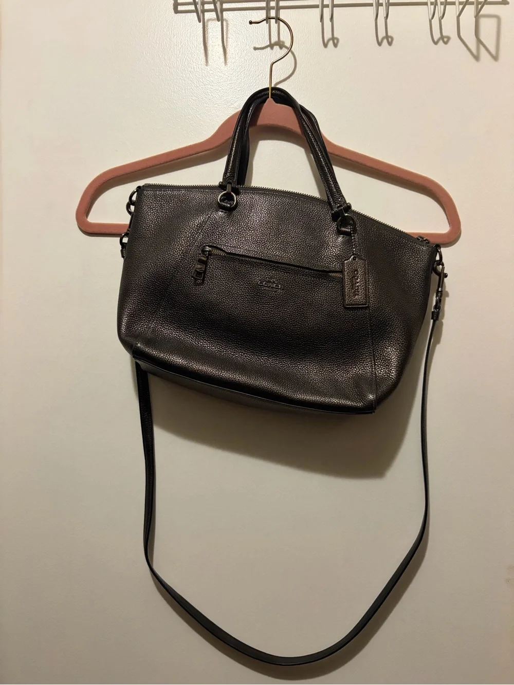 Coach Brown Pebbled Leather Shoulder Tote with Crossbody Strap